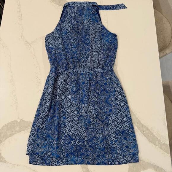 Banana Republic Damask Sleeveless Halter Neck ALine Midi Dress Women's 6 Blue - Picture 7 of 9